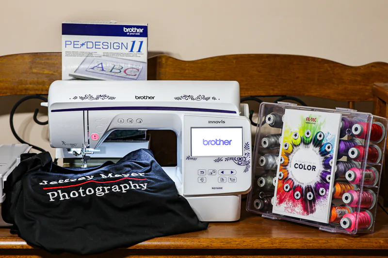 A picture of my Brother embroidery machine.   Embroidery and Digitization services by Jeffrey Meyer. 